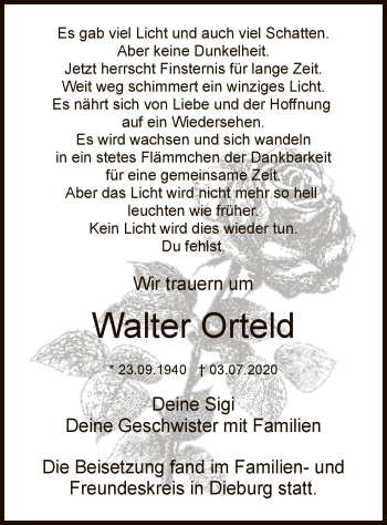 Traueranzeige von Walter Orteld von OF