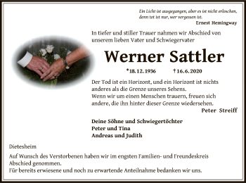 Traueranzeige von Werner Sattler von OF