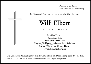 Traueranzeige von Willi Elbert von OF