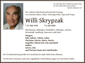 Traueranzeige von Willi Skrypzak von OF