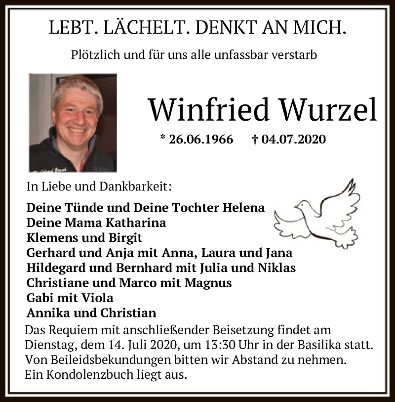  Traueranzeige für Winfried Wurzel vom 09.07.2020 aus OF