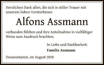 Traueranzeige von Alfons Assmann von OF