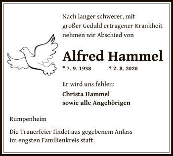 Traueranzeige von Alfred Hammel von OF