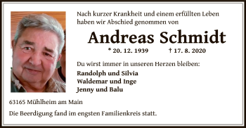 Traueranzeige von Andreas Schmidt von OF