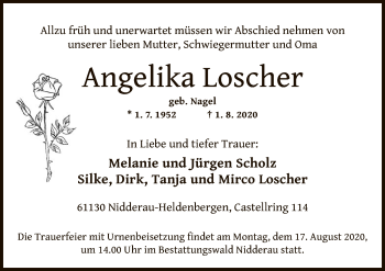 Traueranzeige von Angelika Loscher von OF