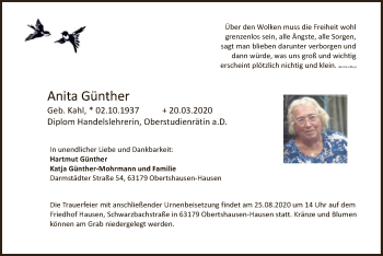 Traueranzeige von Anita Günther von OF