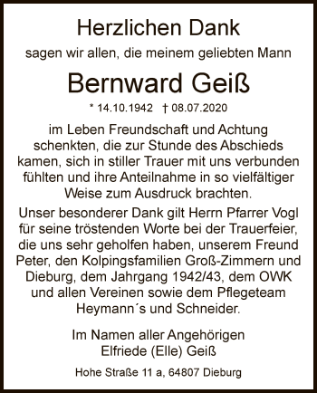 Traueranzeige von Bernward Geiß von OF