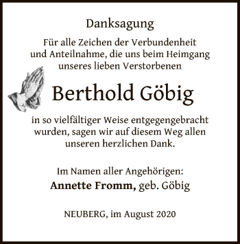 Traueranzeige von Berthold Göbig von OF