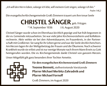 Traueranzeige von Christel Sänger von OF