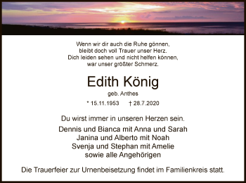 Traueranzeige von Edith König von OF