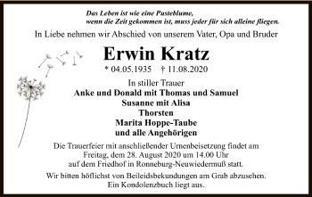 Traueranzeige von Erwin Kratz von OF