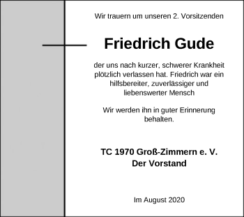 Traueranzeige von Friedrich Gude von OF