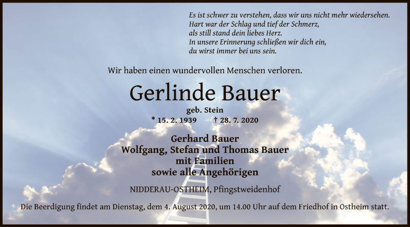  Traueranzeige für Gerlinde Bauer vom 01.08.2020 aus OF