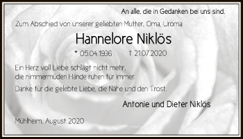 Traueranzeige von Hannelore Niklös von OF