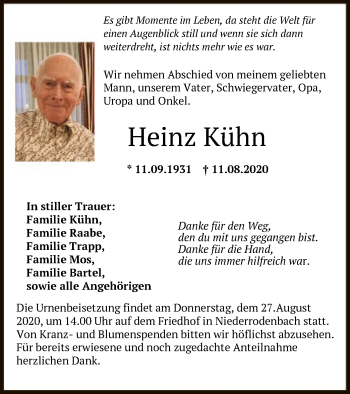 Traueranzeige von Heinz Kühn von OF