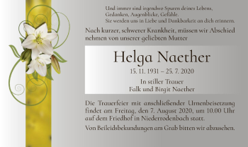 Traueranzeige von Helga Naether von OF