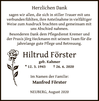 Traueranzeige von Hiltrud Förster von OF