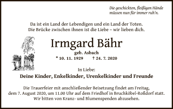 Traueranzeige von Irmgard Bähr von OF