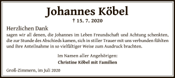 Traueranzeige von Johannes Köbel von OF