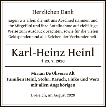 Traueranzeige von Karl-Heinz Heinl von OF