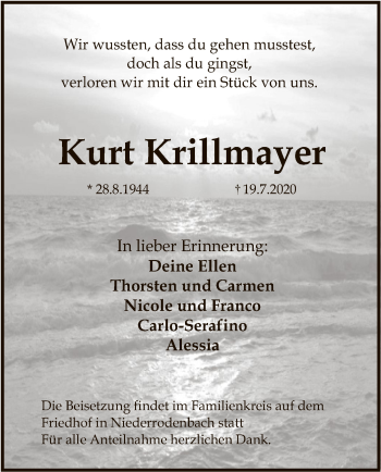 Traueranzeige von Kurt Krillmayer von OF