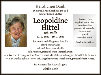 Traueranzeige von Leopoldine Hittel von OF