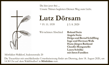 Traueranzeige von Lutz Dörsam von OF