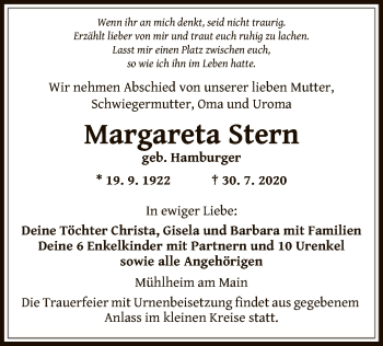 Traueranzeige von Margareta Stern von OF