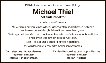 Traueranzeige von Michael Thiel von OF