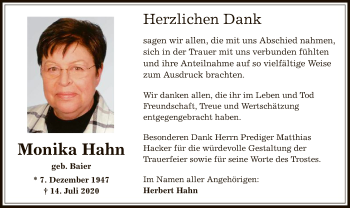 Traueranzeige von Monika Hahn von OF