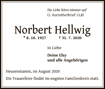 Traueranzeige von Norbert Hellwig von OF