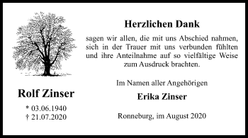 Traueranzeige von Rolf Zinser von OF