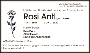 Traueranzeige von Rosi Antl von OF