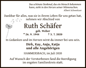 Traueranzeige von Ruth Schäfer von OF