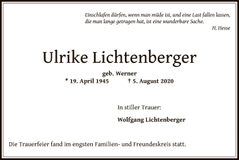 Traueranzeige von Ulrike Lichtenberger von OF