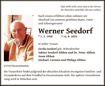 Traueranzeige von Werner Seedorf von OF