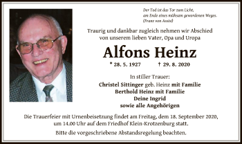 Traueranzeige von Alfons Heinz von OF