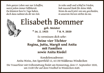 Traueranzeige von Elisabeth Bommer von OF