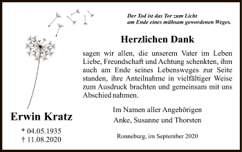 Traueranzeige von Erwin Kratz von OF