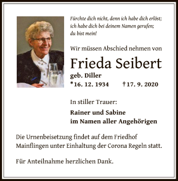 Traueranzeige von Frieda Seibert von OF