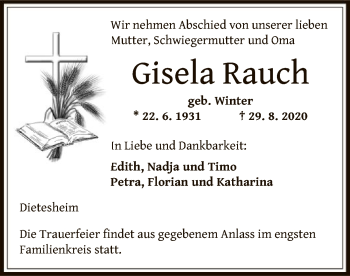 Traueranzeige von Gisela Rauch von OF