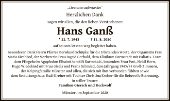 Traueranzeige von Hans Ganß von OF