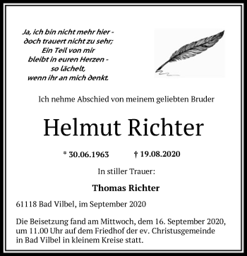 Traueranzeige von Helmut Richter von OF