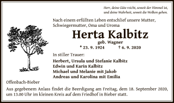 Traueranzeige von Herta Kalbitz von OF