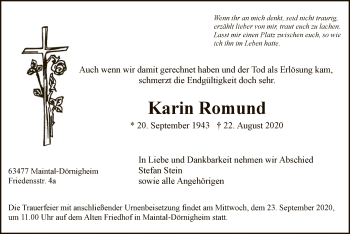 Traueranzeige von Karin Romund von OF