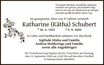 Traueranzeige von Katharine Schubert von OF