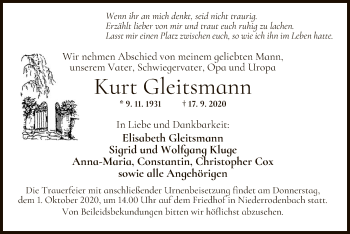 Traueranzeige von Kurt Gleitsmann von OF