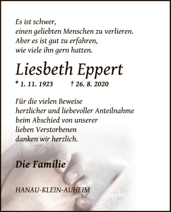 Traueranzeige von Liesbeth Eppert von OF