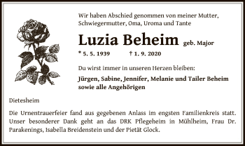 Traueranzeige von Luzia Beheim von OF