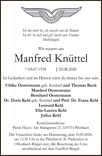 Traueranzeige von Manfred Knüttel von OF